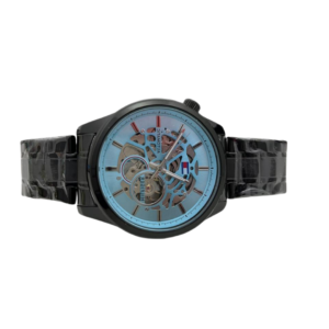 Luxury-Inspired Skeleton Dial Wrist Watch | Blue Transparent Face | Black Textured Strap