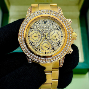 Luxury Gold Chronograph Style Watch for Men – Diamond Look Bezel (Rolex Inspired)