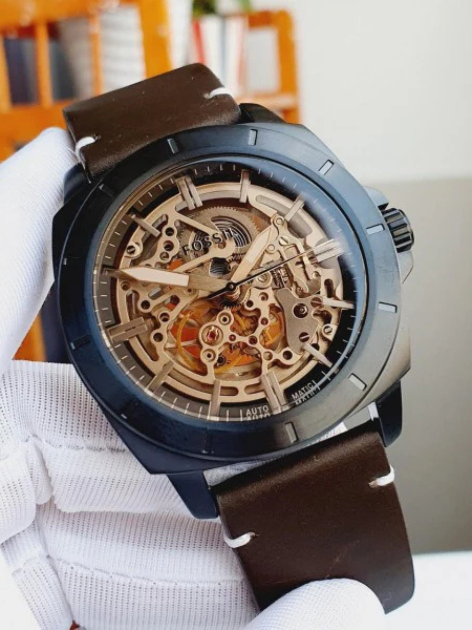 Fossil Automatic Skeleton Brown Leather Watch for Men GetGenie