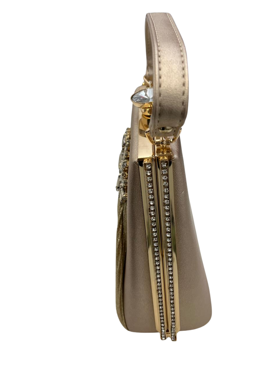 Designer Crystal Embellished Golden Handbag - Image 2