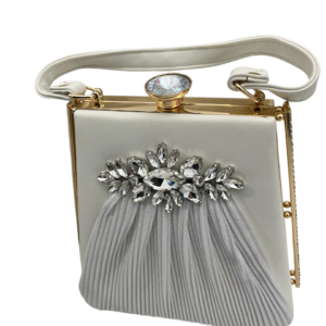 White Crystal Embellished Party Clutch