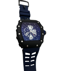 Luxury-Inspired Skeleton Sports Watch | Blue Rubber Strap | Modern Transparent Dial