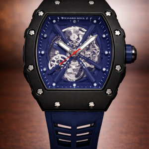 Luxury-Inspired Skeleton Sports Watch | Blue Rubber Strap | Modern Transparent Dial